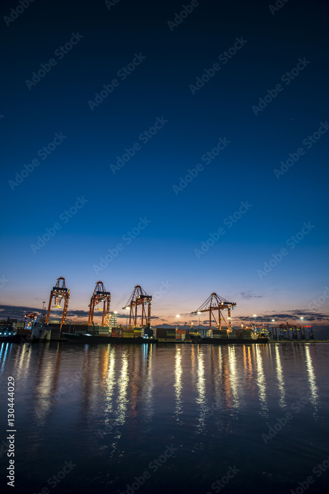Industrial sea port of Mersin at night. Turkey