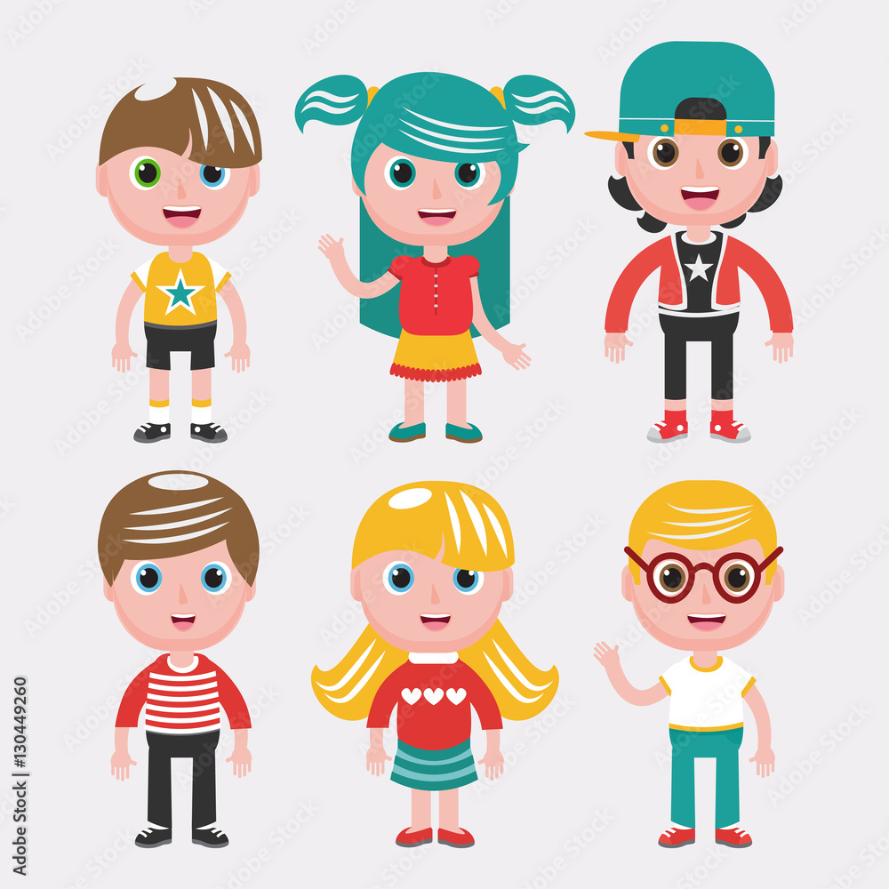 Set of kids on white background.Different dress styles. Happy children infographics,Vector Illustration eps 10 Set of kids on white background.Different dress styles. Happy children infographics,Vector Illustration eps 10