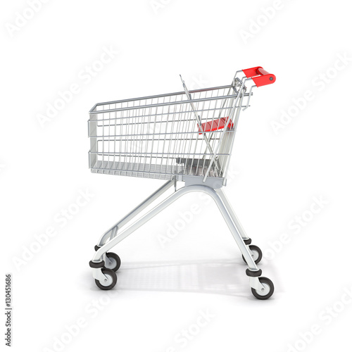 supermarket shopping cart side view on white background 3d