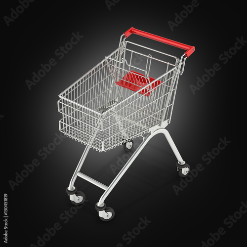 supermarket shopping cart perspective view on black gradient bac