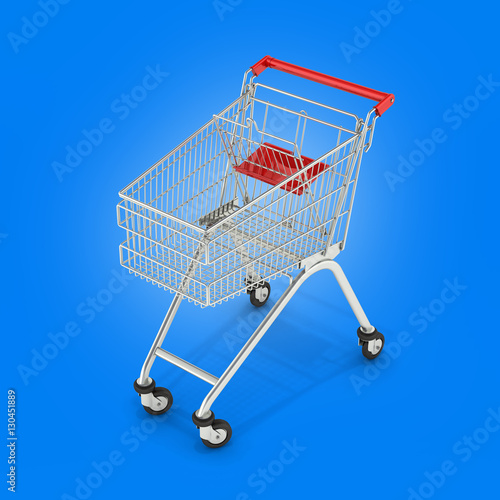 supermarket shopping cart perspective view on blue gradient back