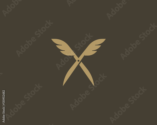 Scissors wings logo design. Colorful vector icon logotype. Barber shop symbol sign.