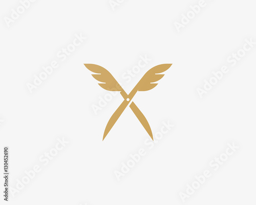 Scissors wings logo design. Colorful vector icon logotype. Barber shop symbol sign.