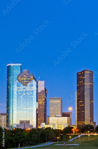 Houston skyline at night from Eleanor Tinsley Park, Texas photo