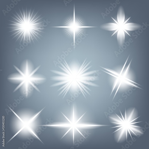 Creative concept Vector set of glow light effect stars bursts with sparkles isolated on black background. For illustration template art design, banner for Christmas celebrate, magic flash energy ray