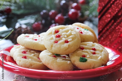 Valokuva Homemade Christmas Shortbread cookies on festive holiday background