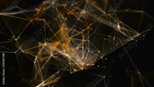 Network Connection Cloud Loop 3A: dark background, rotating vibrant orange light mesh cloud with white dots and lines with depth-of field effect, FullHD and seamlessly loopable