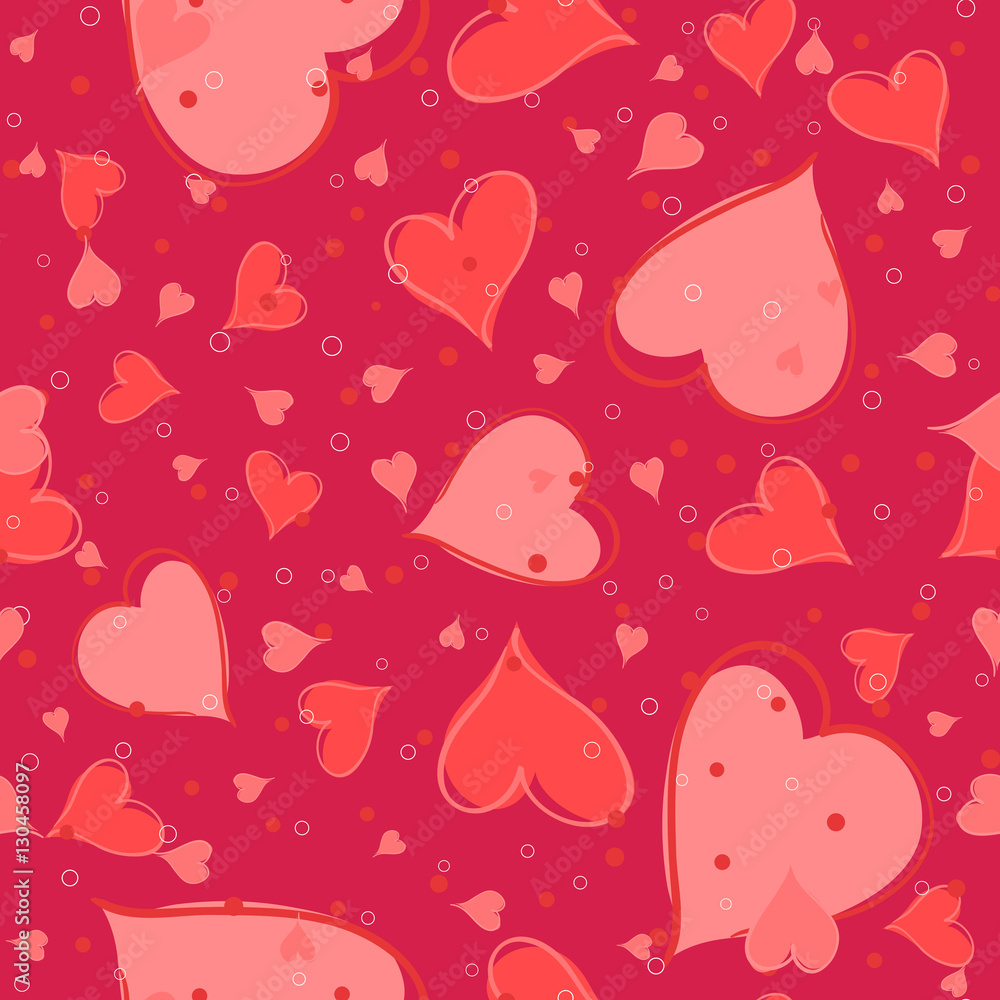 Valentine's Day pattern with hearts in strong reds