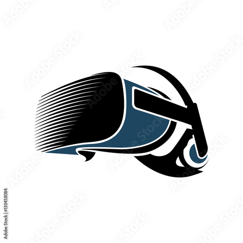 Isolated vr headset logotype on white background. Black color virtual reality helmet logo. Head-mounted display icon. Modern gaming device. Simulation smartglasses vector illustration .