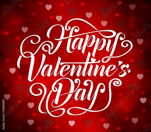 Happy Valentines Day Typography With Hearts And Circle Shapes In Red Background Vector Illustration 