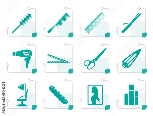 Stylized hairdressing, coiffure and make-up icons - vector Icon Set