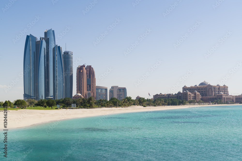 Etihad Towers, Emirates Palace Hotel and beach, Abu Dhabi Etihad Towers, Emirates Palace Hotel and beach, Abu Dhabi