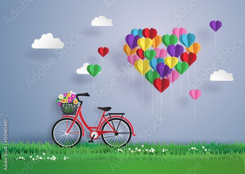 icycle with Heart Balloons on a Spring Meadow