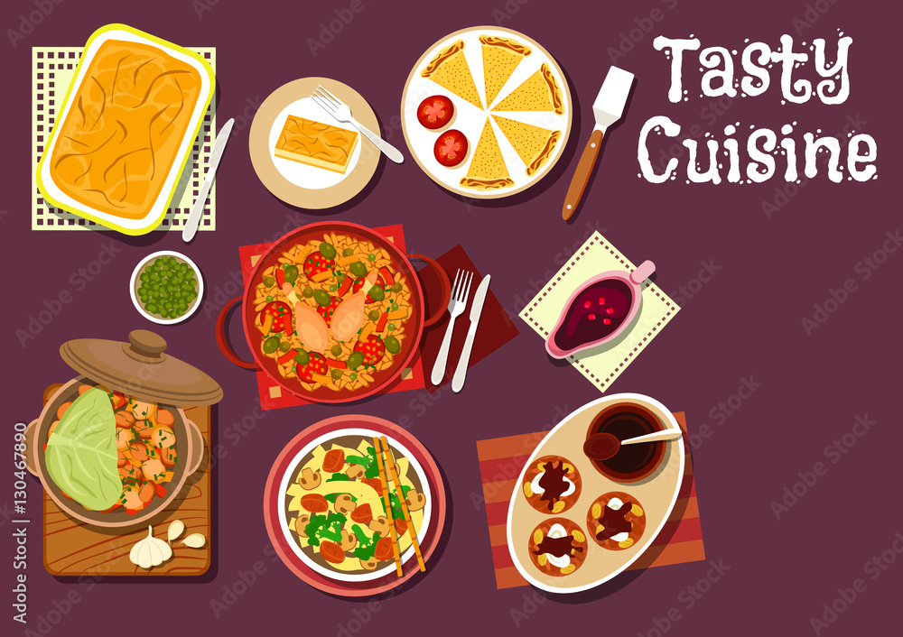 Mediterranean and chinese dinner icon Mediterranean and chinese dinner icon