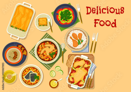 Dinner dishes icon for restaurant menu design