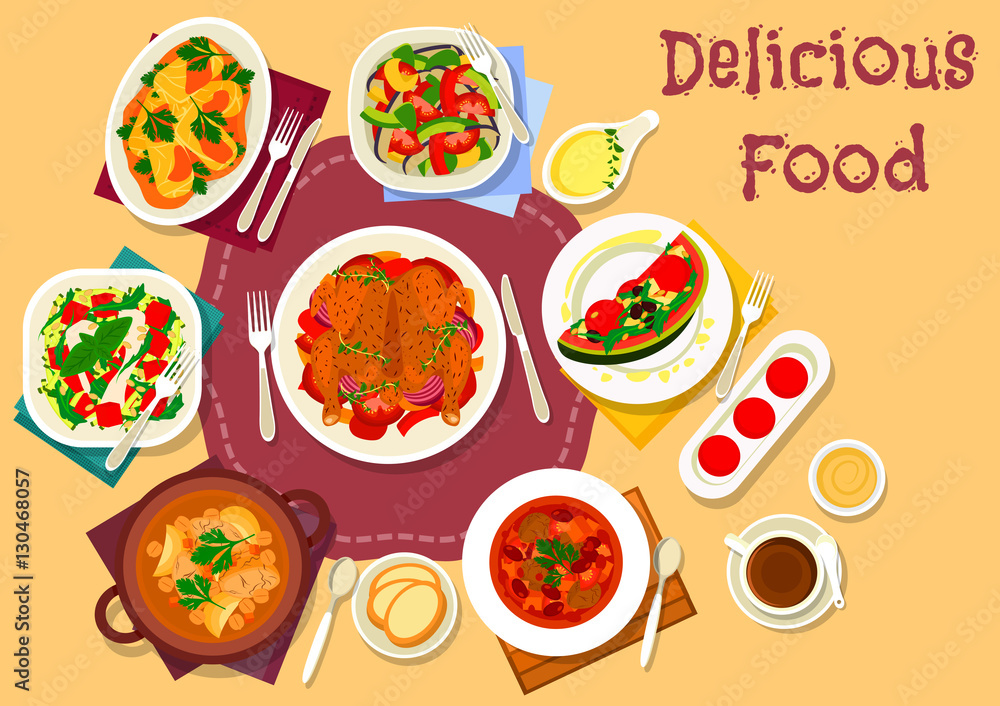 Dinner meal top view icon for food theme design Dinner meal top view icon for food theme design