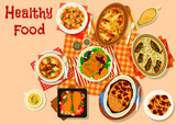 Hearty dishes with baked meat and fish icon