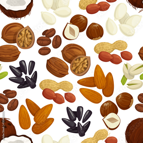 Nut, bean, seed, grain seamless pattern background