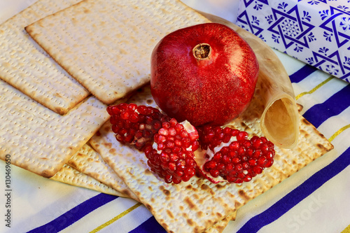 rosh hashanah jewish holiday matzoh passover bread Pomegranate photo