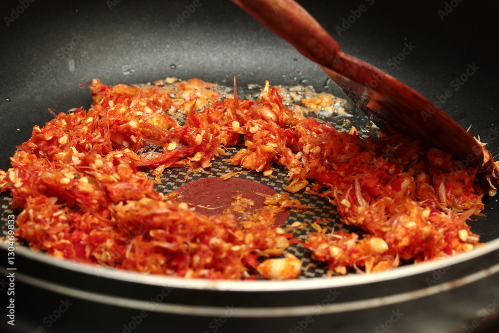 Cooking of fried spicy basil with minced pork topped lettuce. Cooking of fried spicy basil with minced pork topped lettuce.