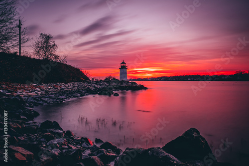 Fort Pickering (Winter Island) Lighthouse at sunrise Located in Salem, Massachusetts photo