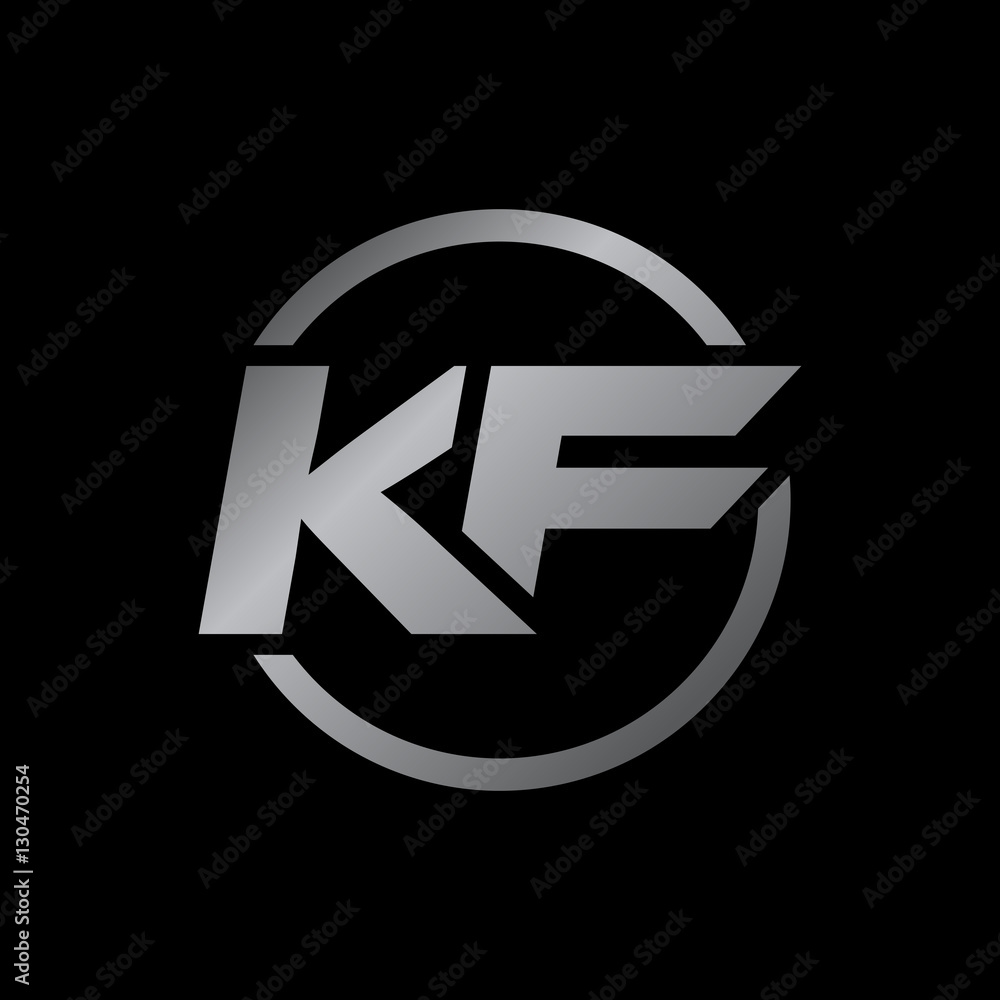 initial letter logo with circle silver color KF initial letter logo with circle silver color KF