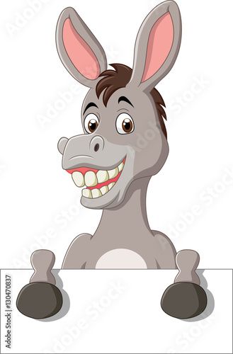 Cartoon funny donkey holding blank sign

