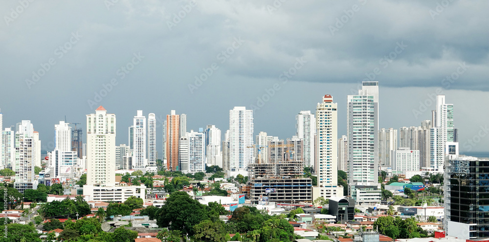  PANAMA CITY-PANAMA-DEC 8, 2016: View of the modern skyline of Panama City with all its high rise towers in the heart of downtown 