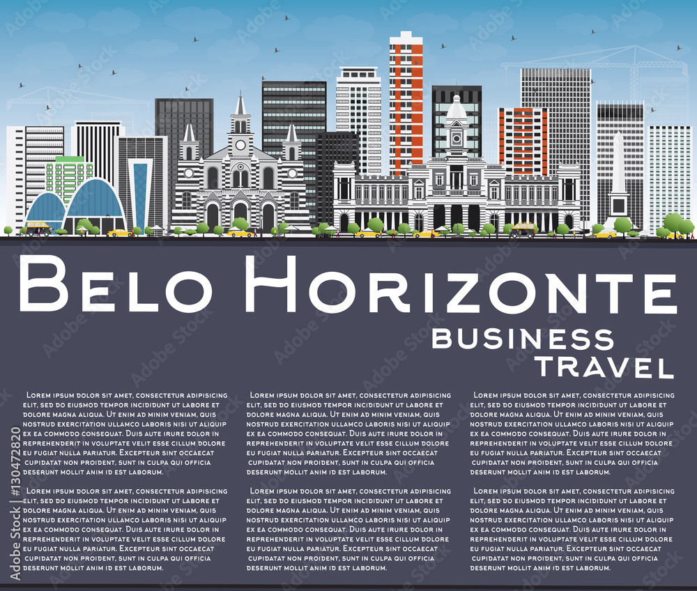 Belo Horizonte Skyline with Gray Buildings, Blue Sky and Copy Space
