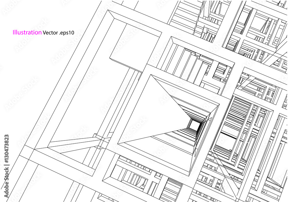 building structure architecture abstract drawing, 3d illustration ...