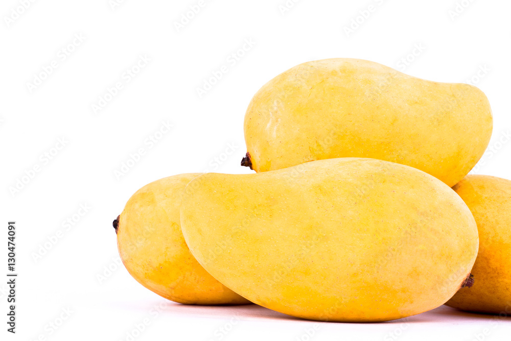 yellow ripe mangos have the sweet taste on white background healthy fruit food isolated
