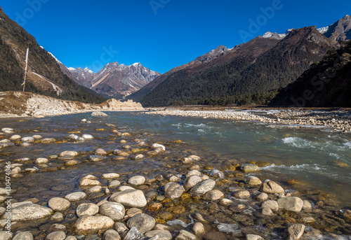 Teesta river flowing through the Yumthang valley Sikkim Gangtok India.