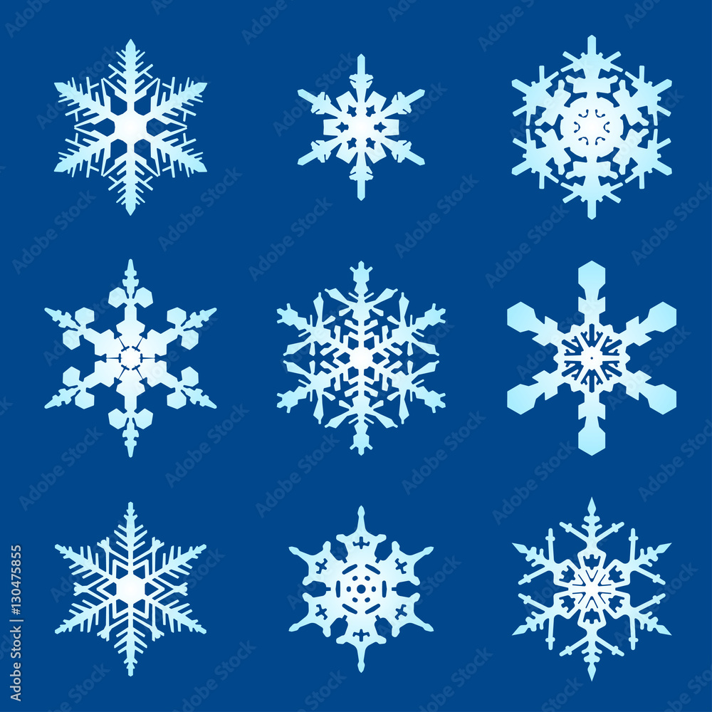 Snowflakes minimal vector set for web, print and mobile