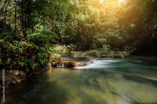Fototapeta Naklejka Na Ścianę i Meble -  Waterfall hauy mae kamin water falls in deep forest Kanchanaburi western of Thailand