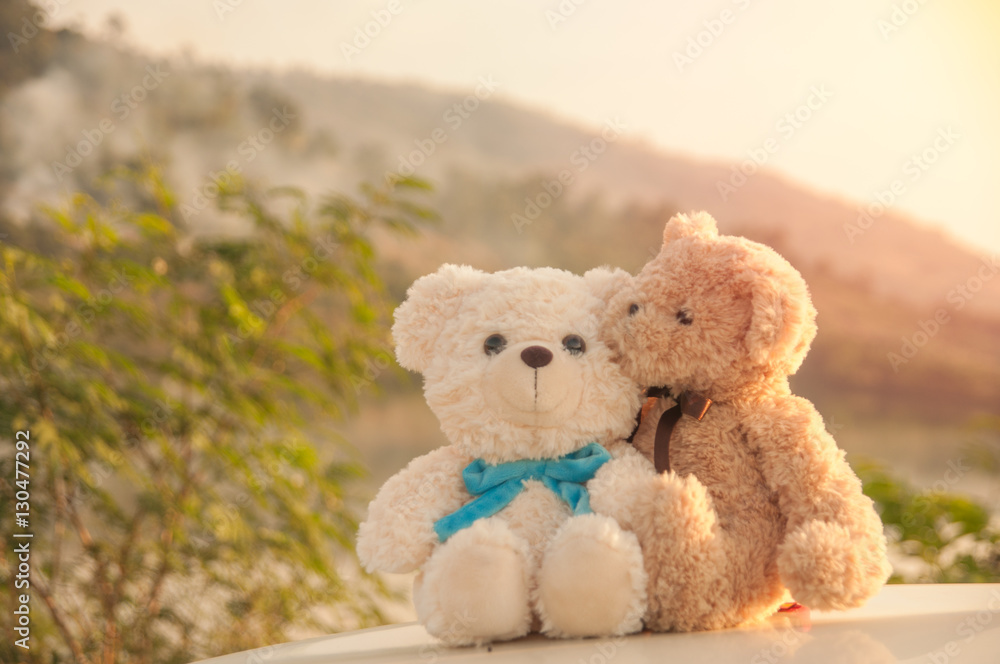 Two teddy bears with natural background Love and relationship concept Stock Photo Adobe Stock