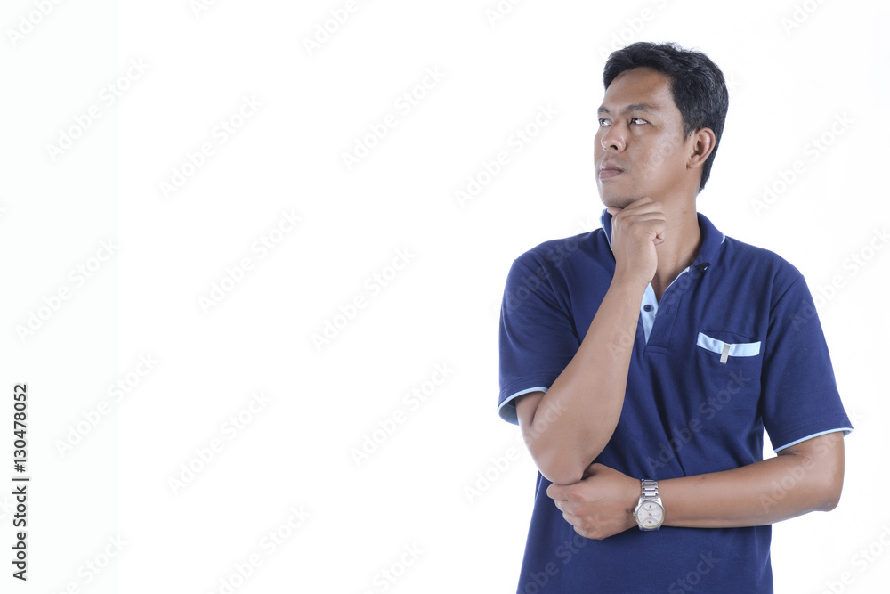Picture of a young man's thinking, isolated on white background. Picture of a young man's thinking, isolated on white background.