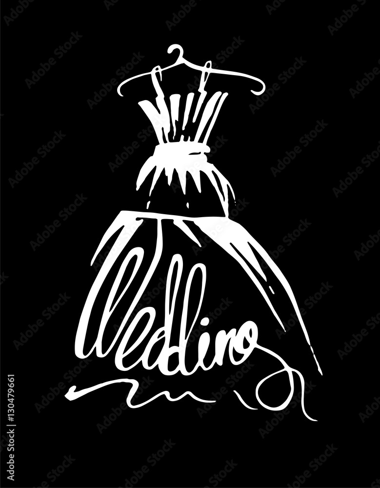 Fashion design illustration hand drawn. Woman wedding dress on hanger. Fashion design illustration hand drawn. Woman wedding dress on hanger.