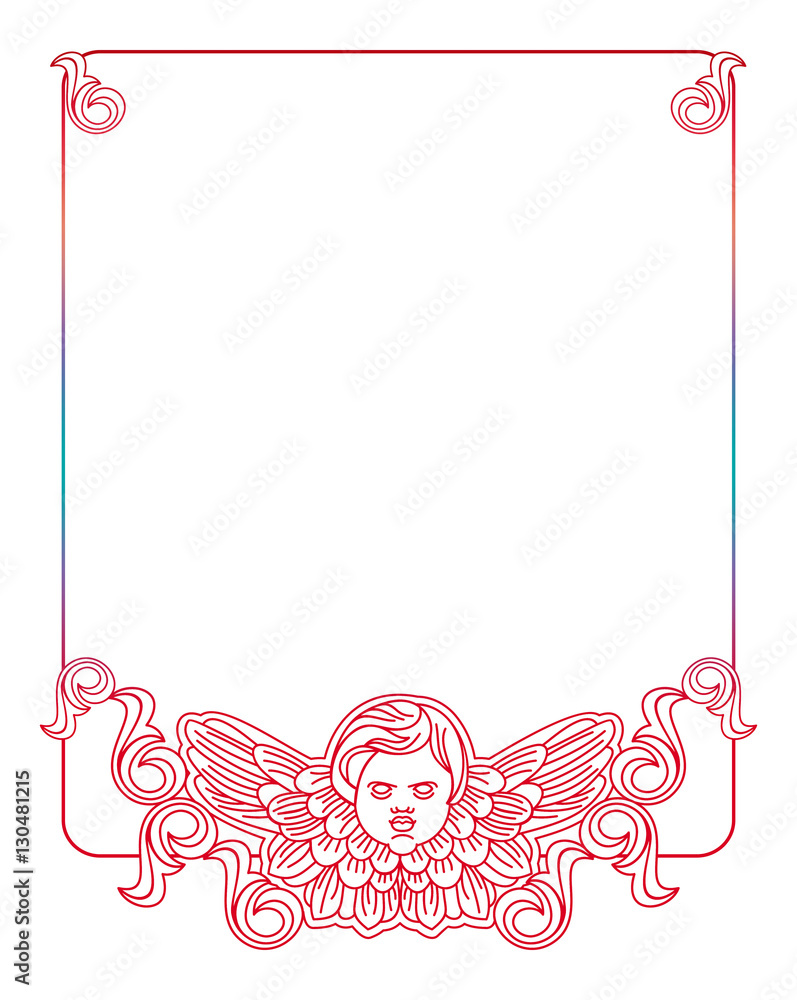 Gradient frame with angel in vintage style. Custom element for design artworks. Raster clip art.