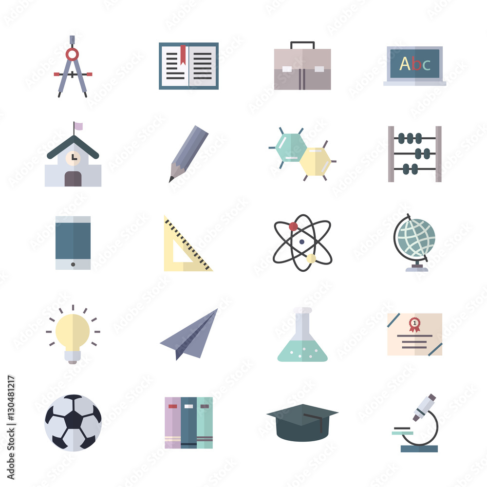 Fototapeta premium Education Icons, School Icons and Science Icons Set Of Vector Illustration Style Colorful Flat Icons
