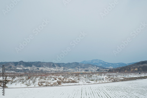 Landscape winter of nagano city, Japan.