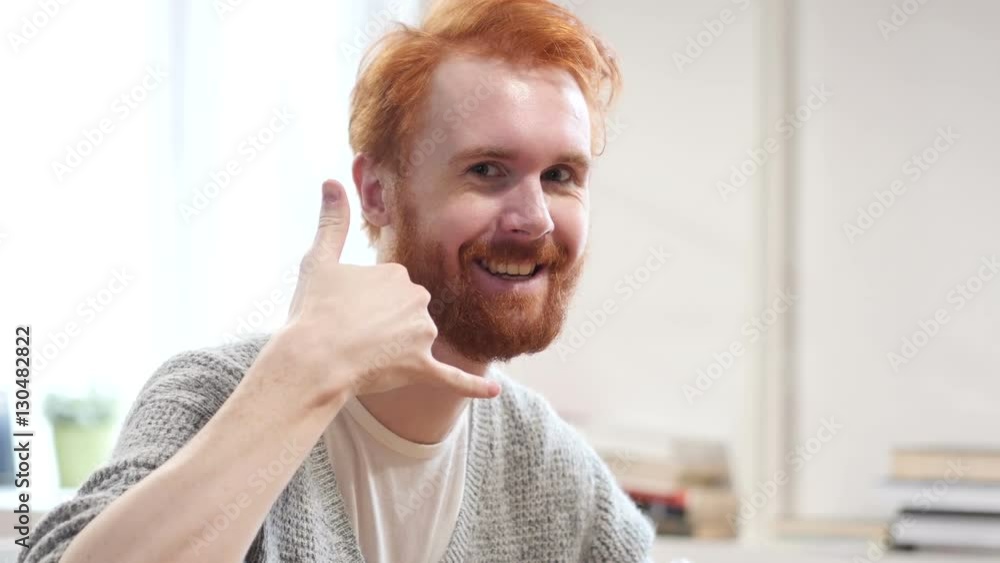 Call Us, Contact Us, Gesture by Man with Red Hairs Call Us, Contact Us, Gesture by Man with Red Hairs