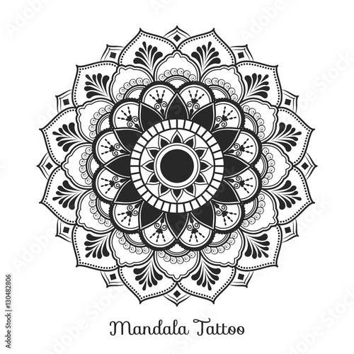 mandala decorative ornament design for coloring page, greeting card, invitation, tattoo, yoga and spa symbol. Vector illustration