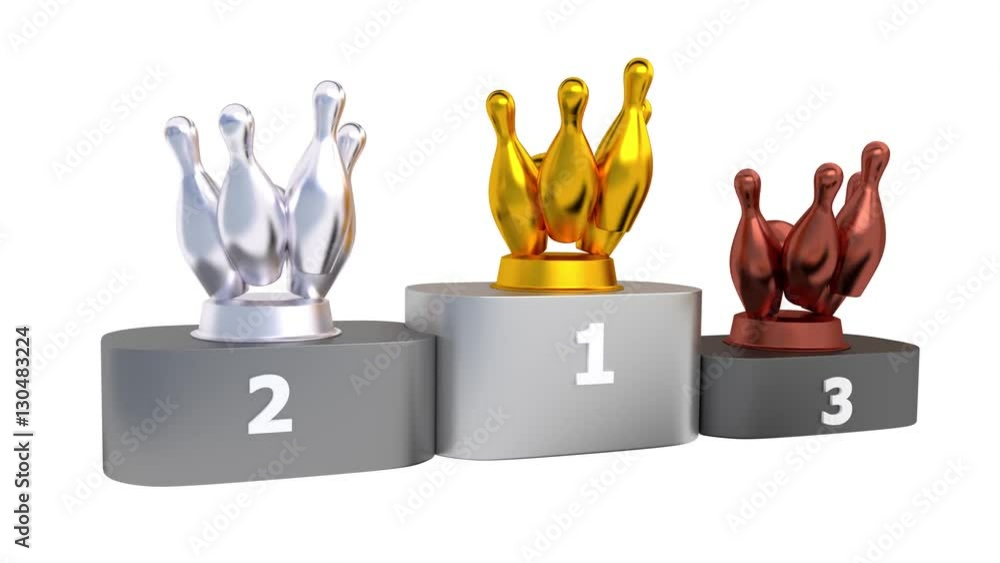 Bowling Podium with Gold Silver and Bronze Trophy in Infinite Rotation Bowling Podium with Gold Silver and Bronze Trophy in Infinite Rotation