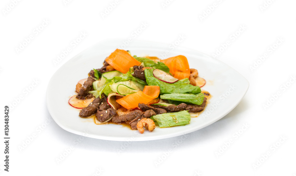 salad of roast beef, vegetables, shrimp and greens salad of roast beef, vegetables, shrimp and greens