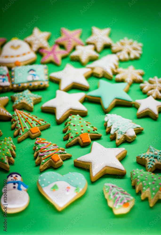 Christmas tree, stars, gingerbread, background Christmas tree, stars, gingerbread, background