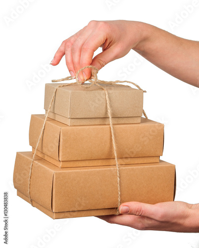 boxes in hand isolated