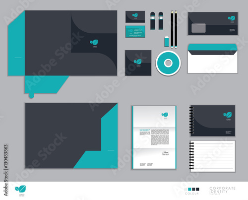 blue and black corporate identity template for your business includes CD Cover, Business Card, folder, ruler, Envelope and Letter Head Designs