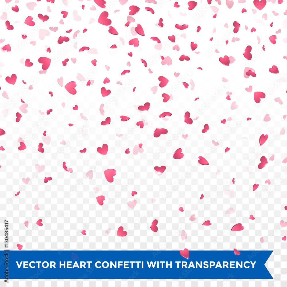 Valentine Day pink hearts petals falling vector background
