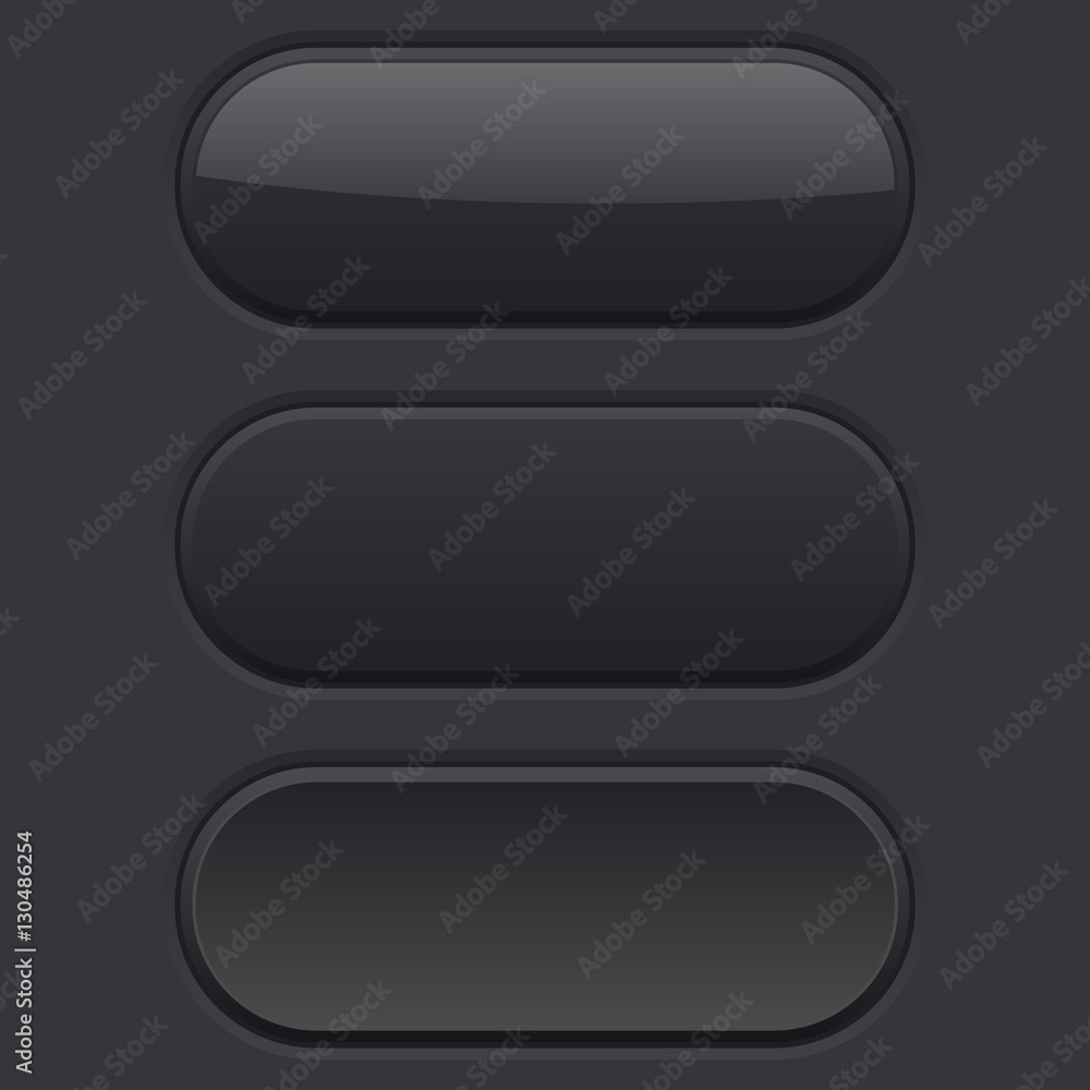 Oval buttons. Normal, pushed, hover. Black user interface elements Oval buttons. Normal, pushed, hover. Black user interface elements
