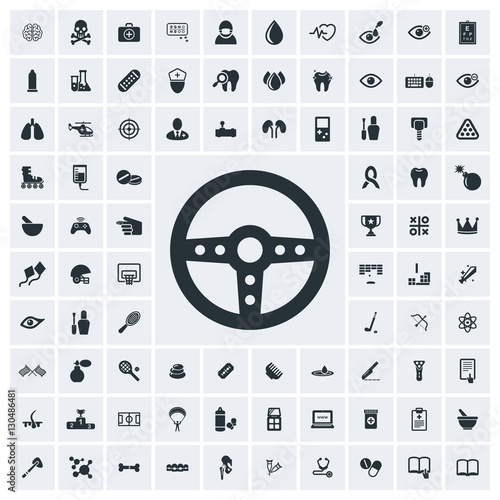 Steering wheel icon, vector icon set